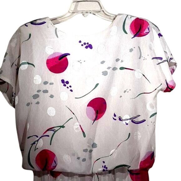 Vintage 80s Anthony Sicari Shirtwaist White Pink Floral Midi Washable - Picture 2 of 5